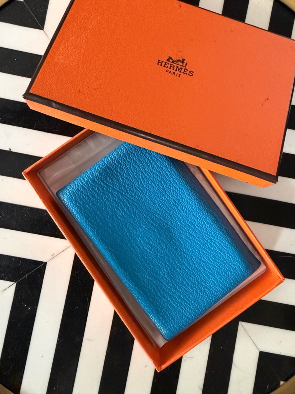 HERMES Blue Leather Wallet / Cardholder